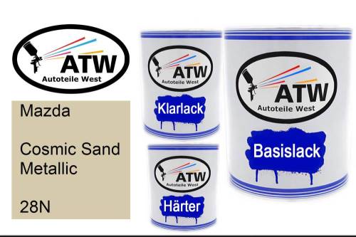 Mazda, Cosmic Sand Metallic, 28N: 1L Lackdose + 1L Klarlack + 500ml Härter - Set, von ATW Autoteile West.